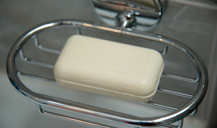 Personal hygiene kit. Soap in the bathroom.